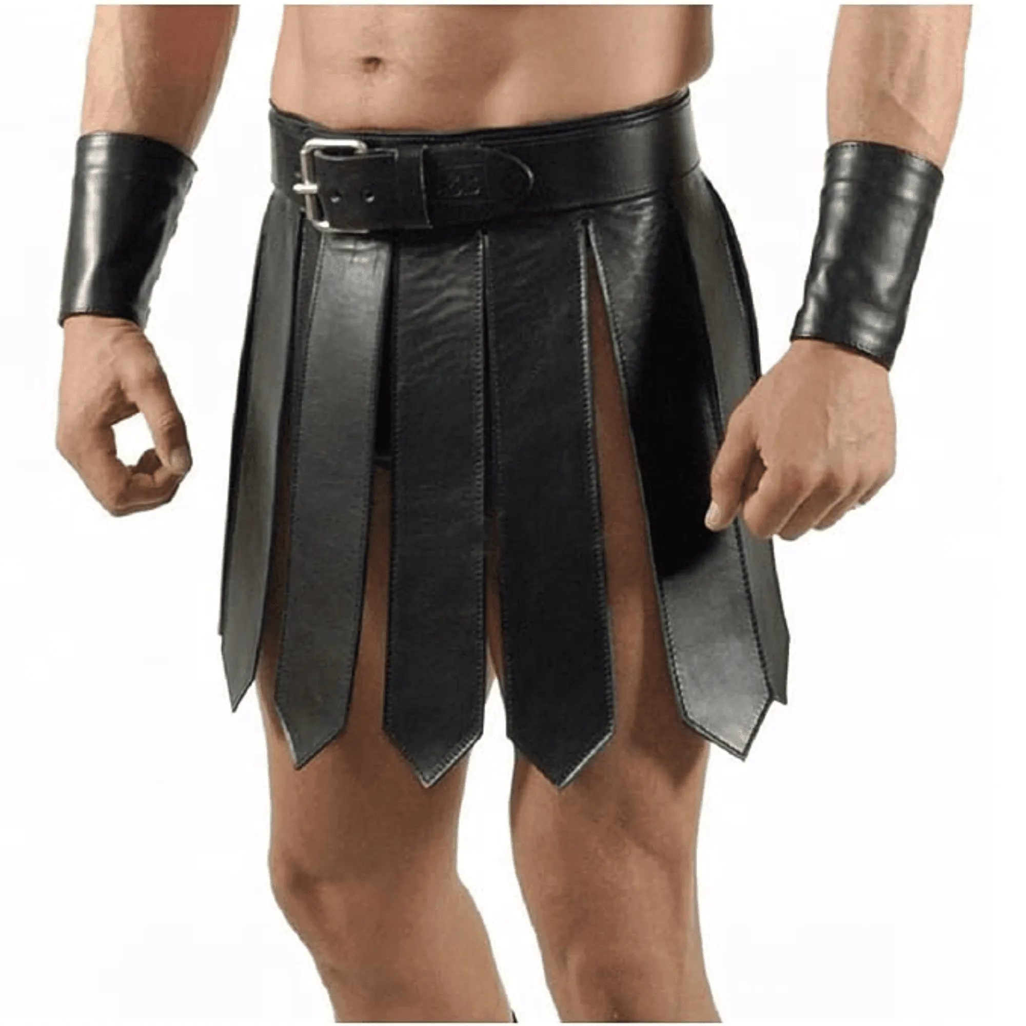 Black Leather Gladiator Kilt for Men