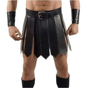 Black Leather Gladiator Kilt for Men