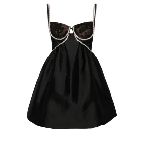 Black Taffetta Diamante Mini Dress