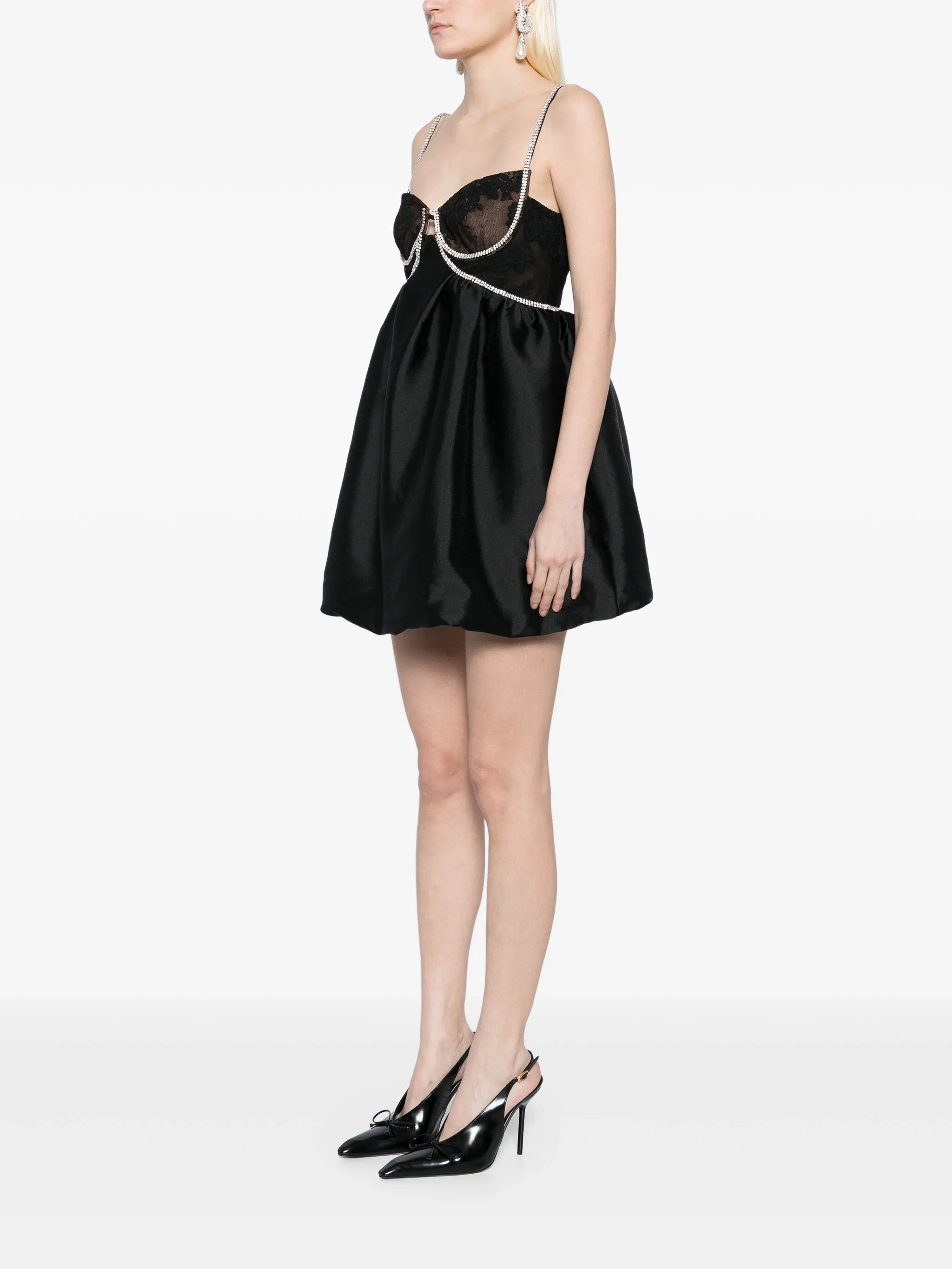 Black Taffetta Diamante Mini Dress