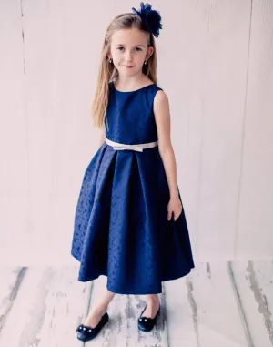 Blossomy Floral Print Flower Girl Dress - Navy Blue