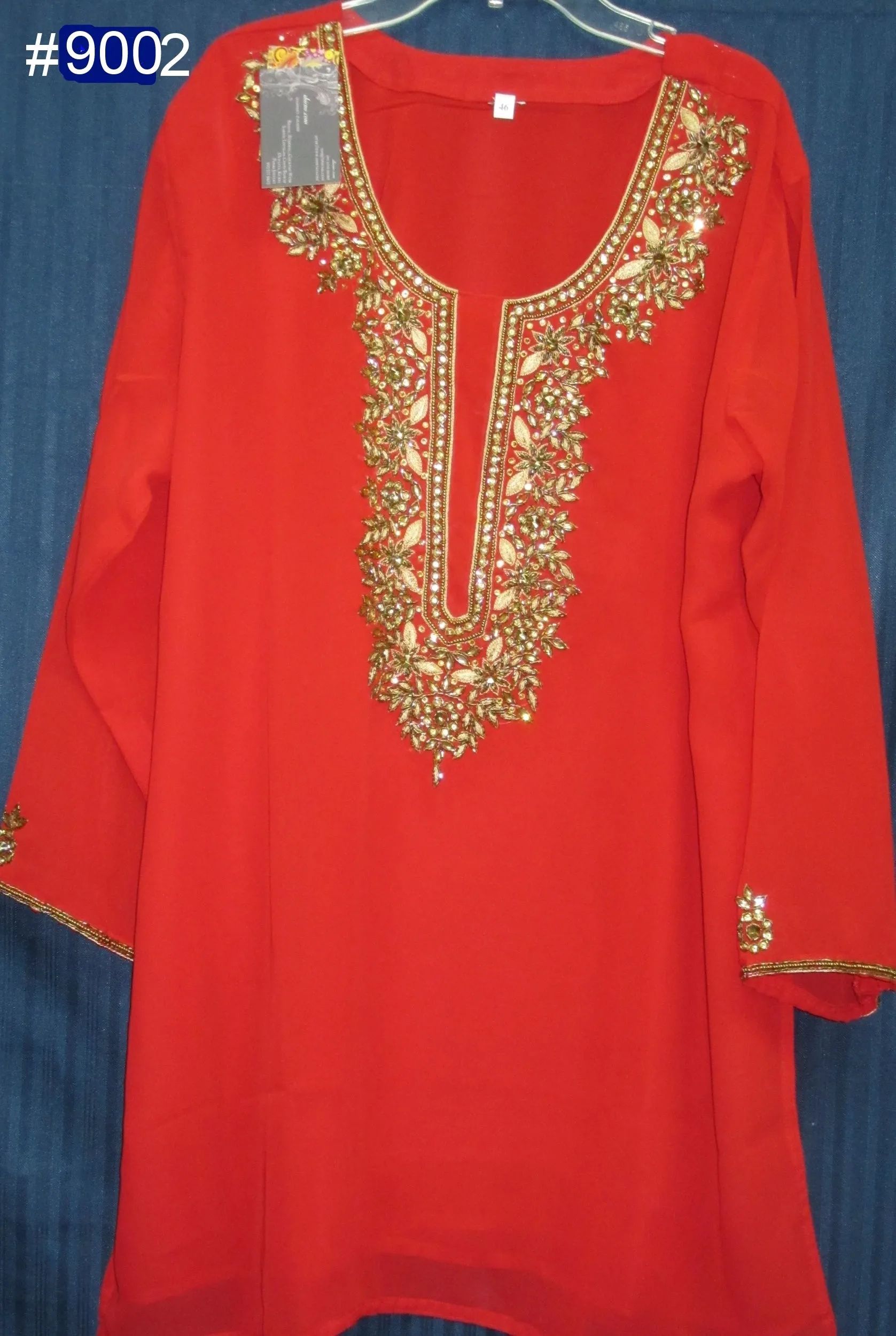 Blouse 9007 Solid Color Georgette Gold Detail Cocktail Wear X Large Size Kurti