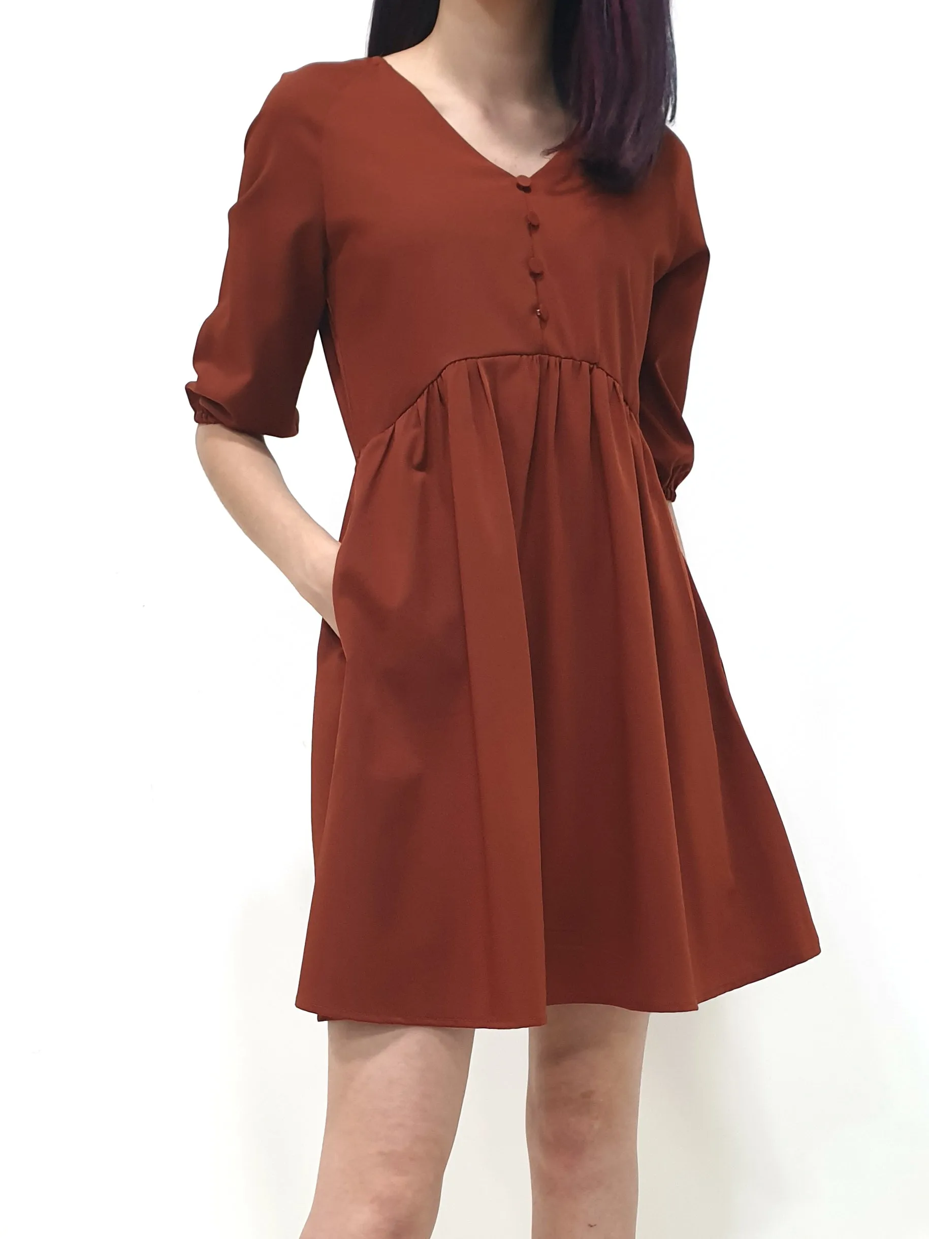 Button Babydoll Dress - Brick