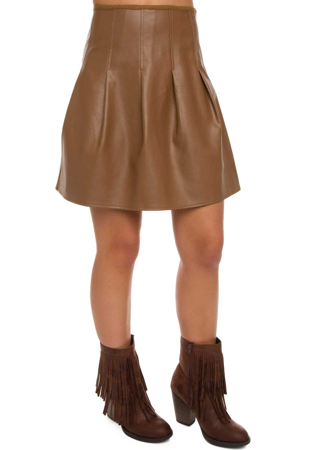 Calypso Pleather Skirt - Camel