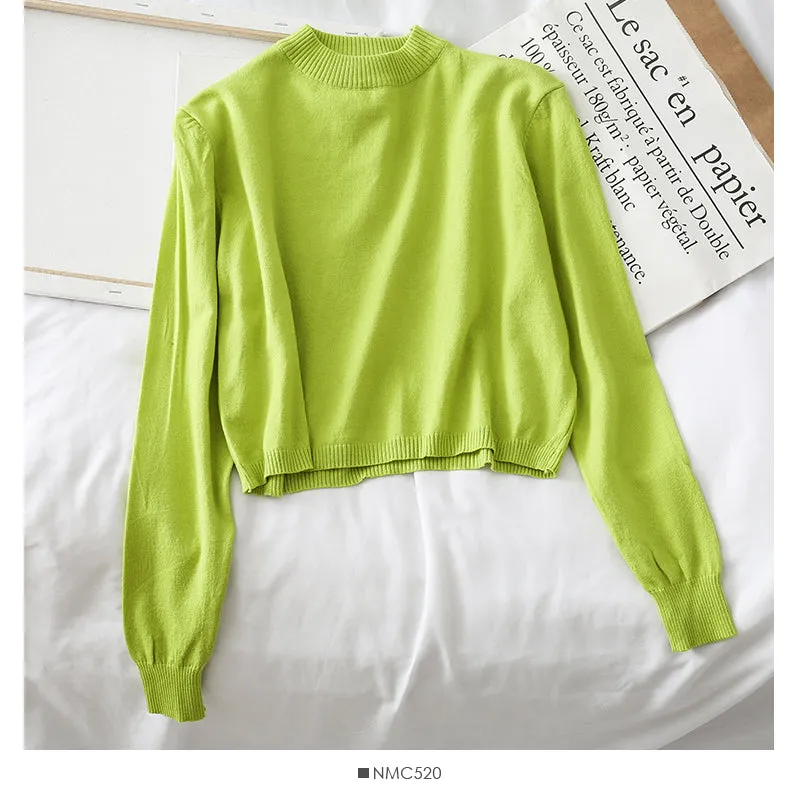 Candy color crew neck Pullover Sweater solid color versatile  1761