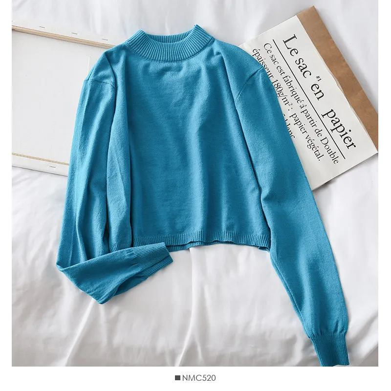 Candy color crew neck Pullover Sweater solid color versatile  1761