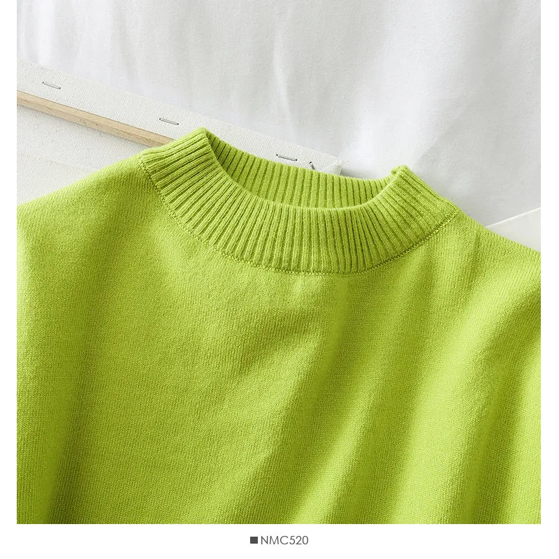 Candy color crew neck Pullover Sweater solid color versatile  1761