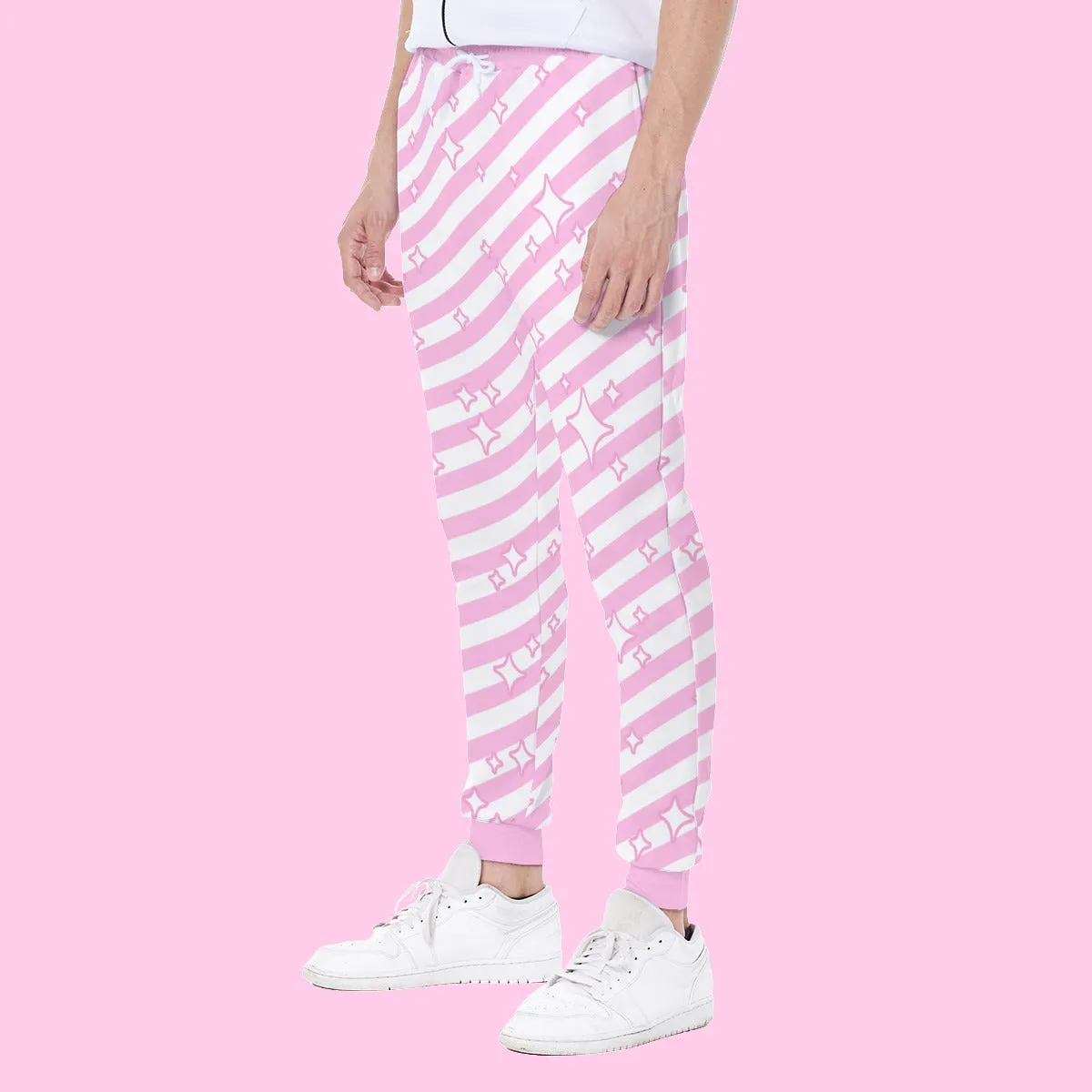 Candy Love Hearts Pink Sparkle Stripes Men's Sweatpants