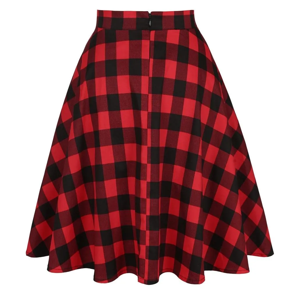 Casual Kawaii Plaid Women Vintage Skirt 50s 60s 40s Harajuku Preppy Floral Printed Japanese School Uniforms Ladies Summer Skater