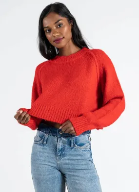 C'est Moi, CESWT4403 Crop Crew Neck Sweater, Red Hot