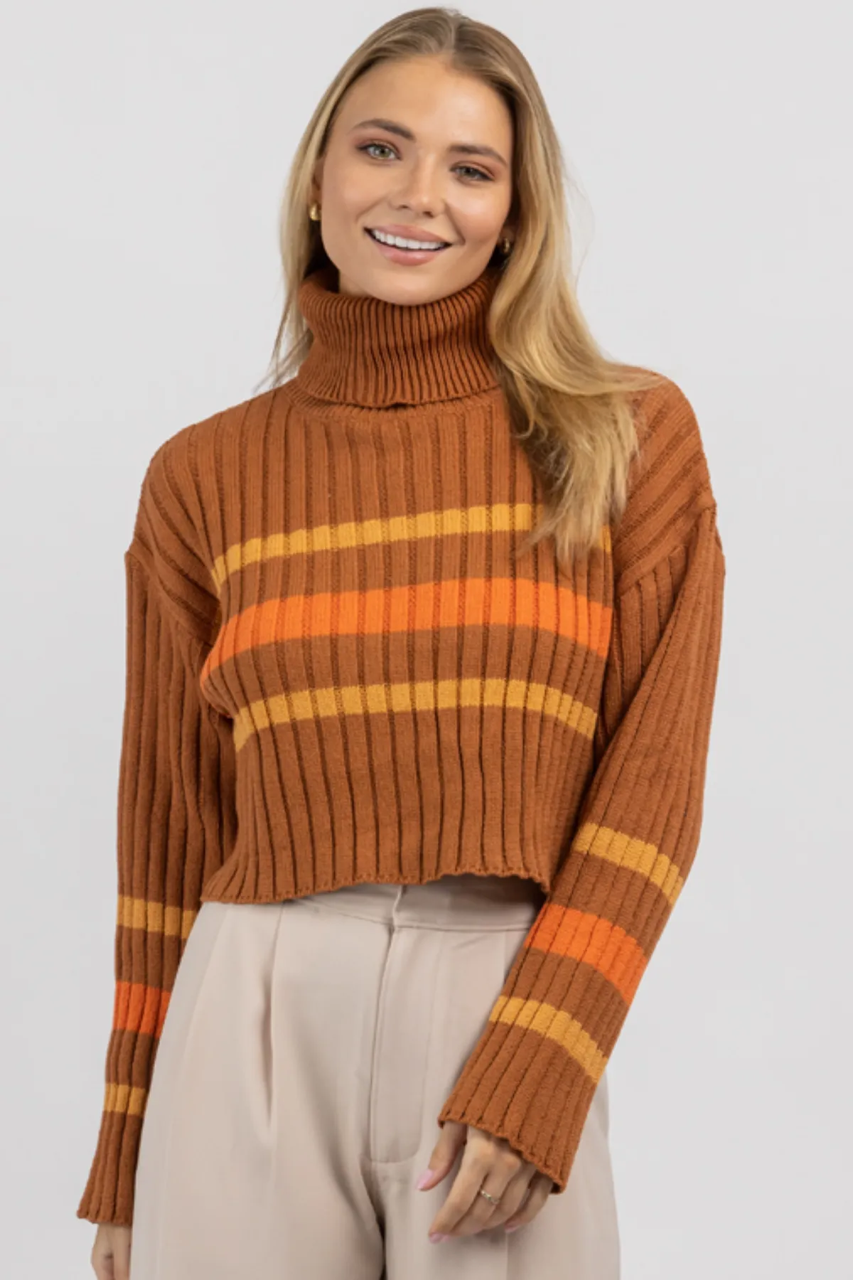 CINNAMON STRIPE TURTLENECK SWEATER