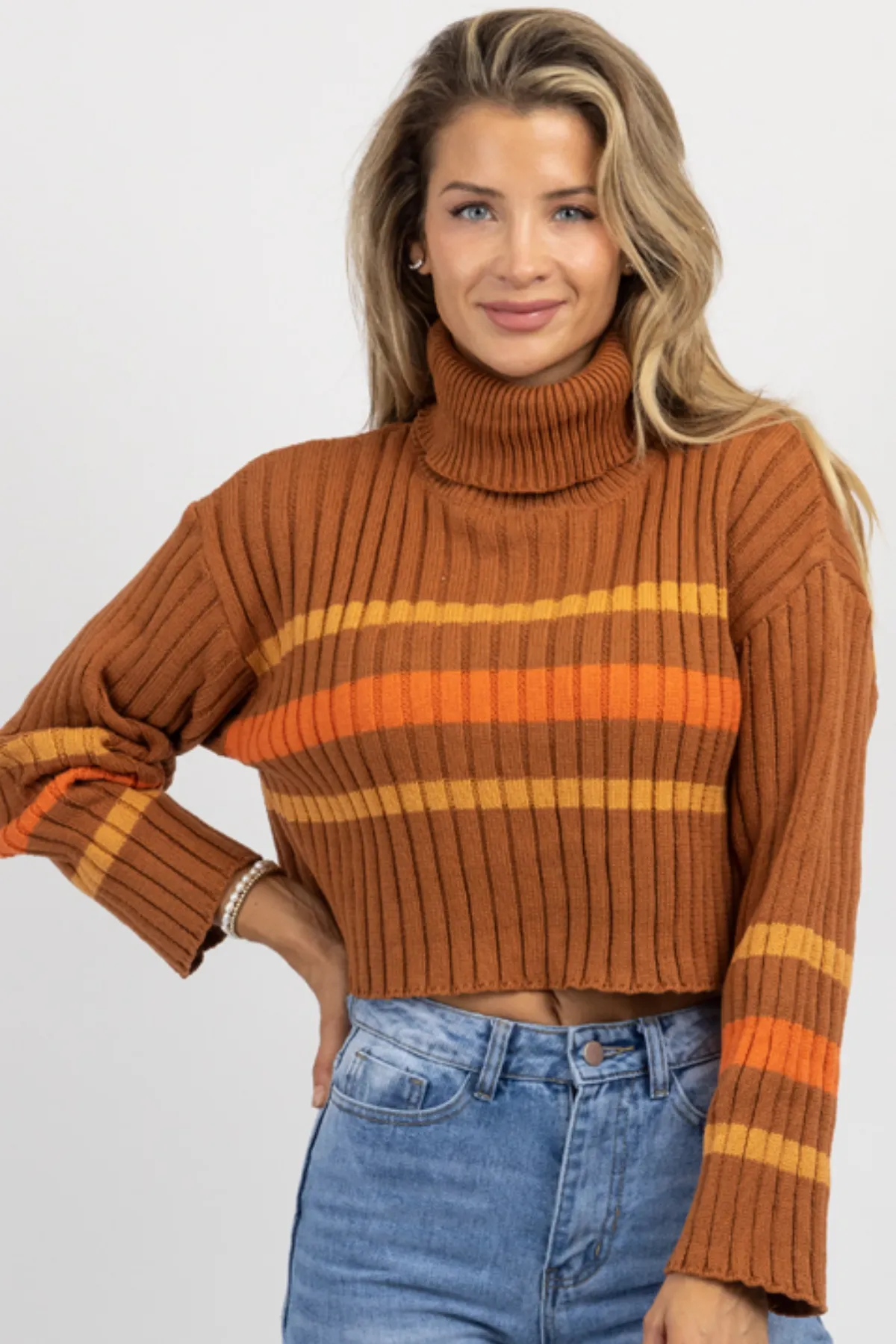 CINNAMON STRIPE TURTLENECK SWEATER