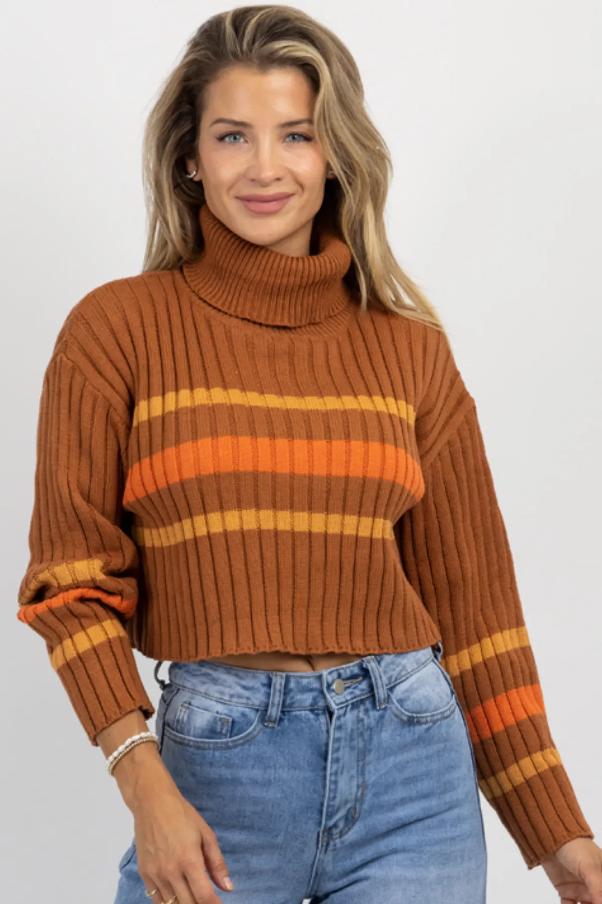 CINNAMON STRIPE TURTLENECK SWEATER