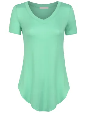 [Clearance] Womens Short Sleeve Asymmetrical Hemline  V Neck Tunic Top