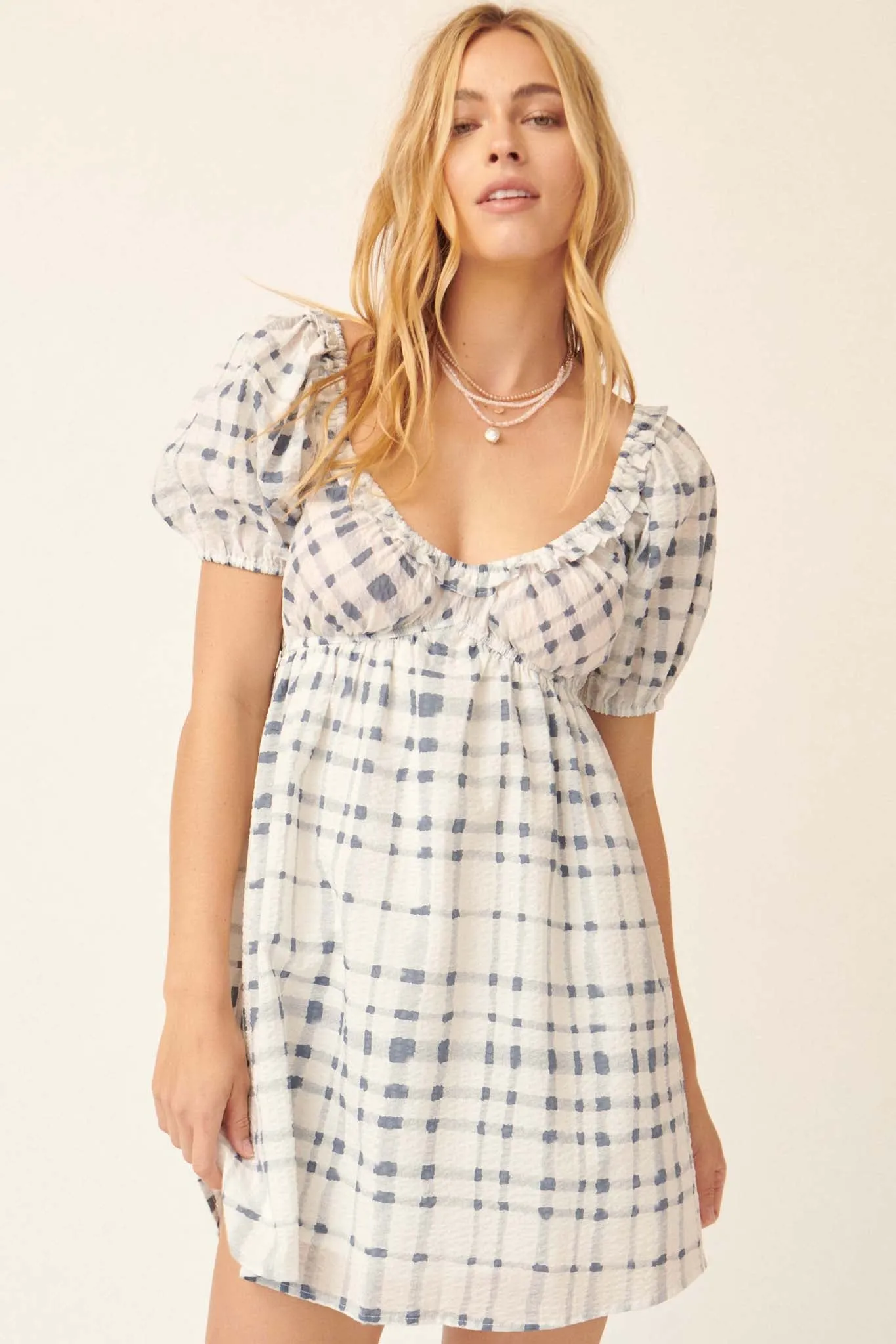 Country Cottage Plaid Babydoll Mini Dress