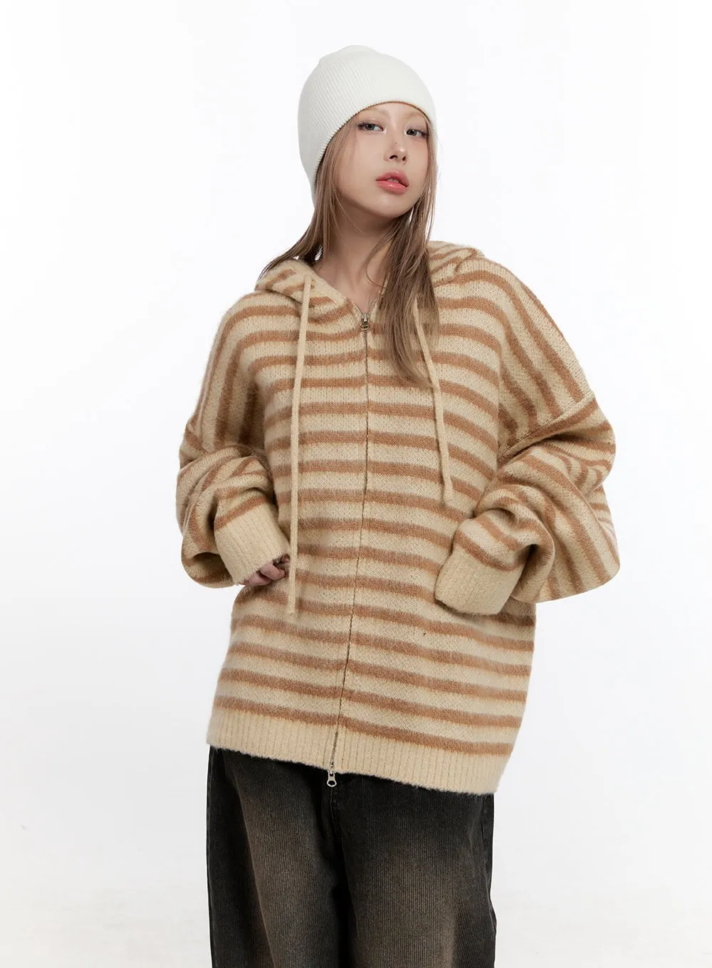 CozyStripe Zip Hood Sweater CN425