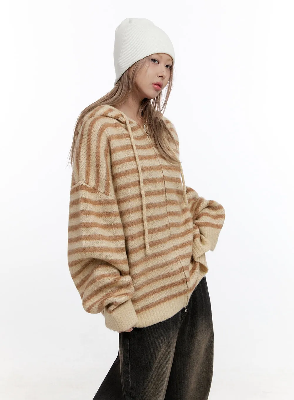 CozyStripe Zip Hood Sweater CN425