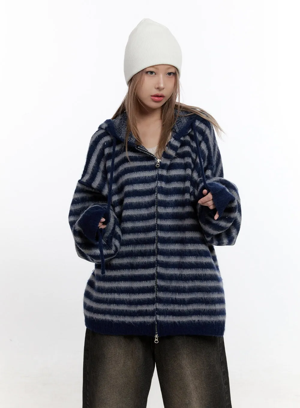 CozyStripe Zip Hood Sweater CN425