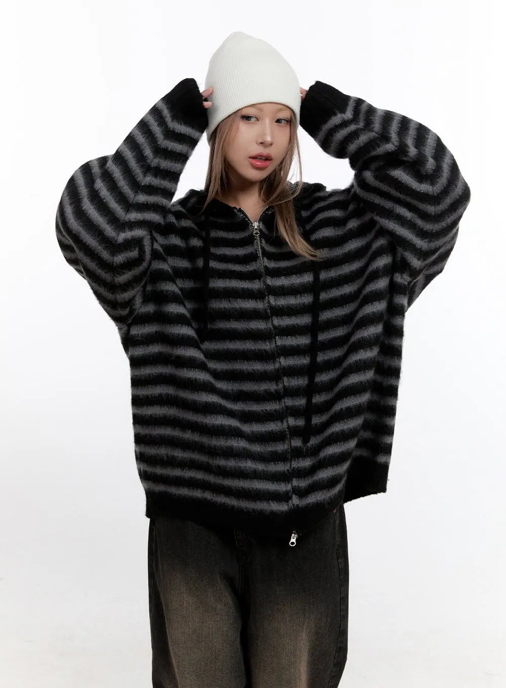 CozyStripe Zip Hood Sweater CN425