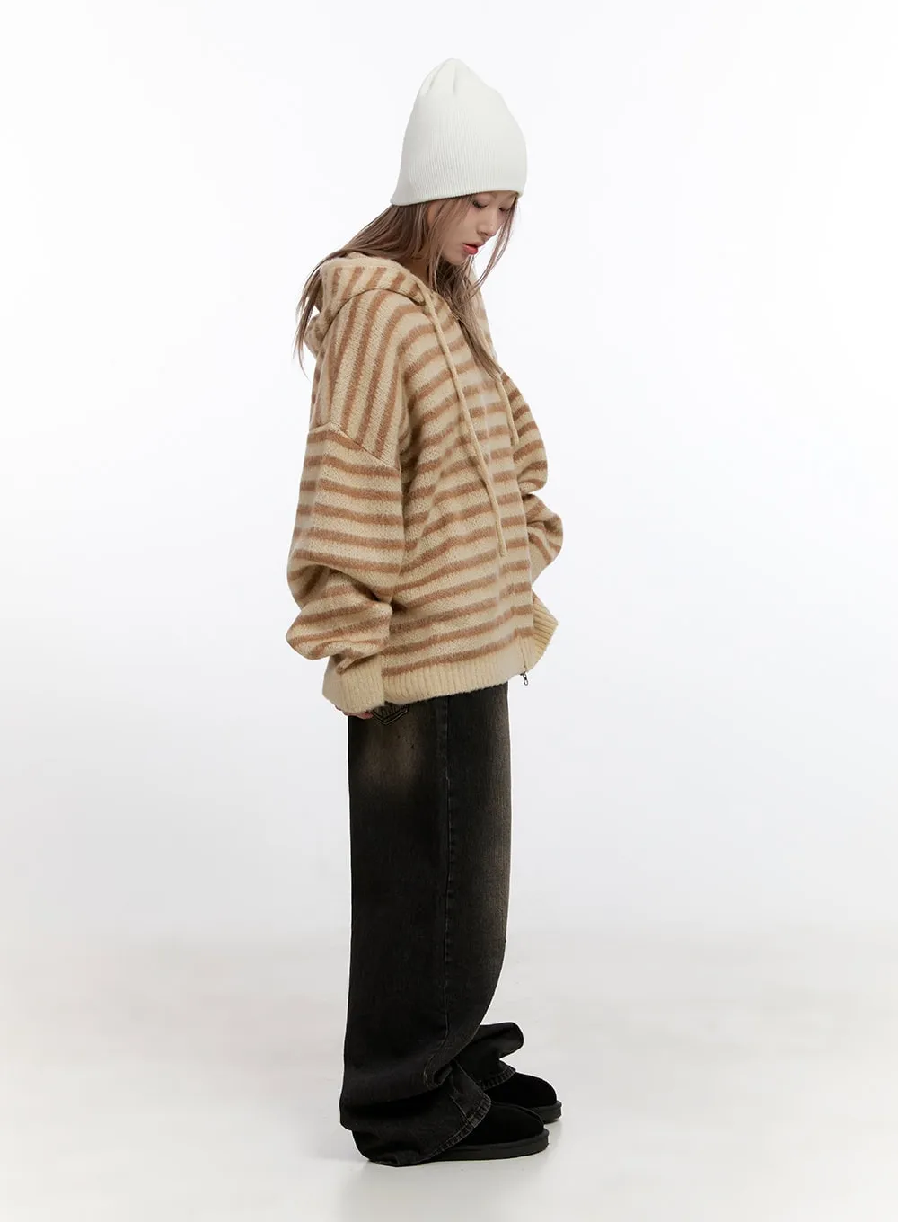 CozyStripe Zip Hood Sweater CN425