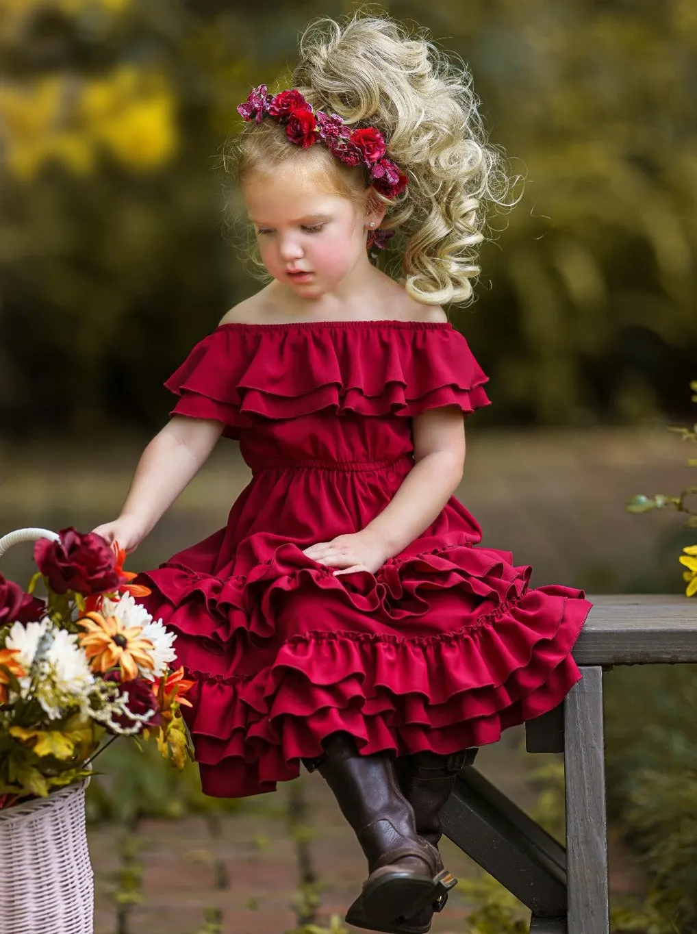 Crisp Cranberry Tiered Ruffle Midi Dress