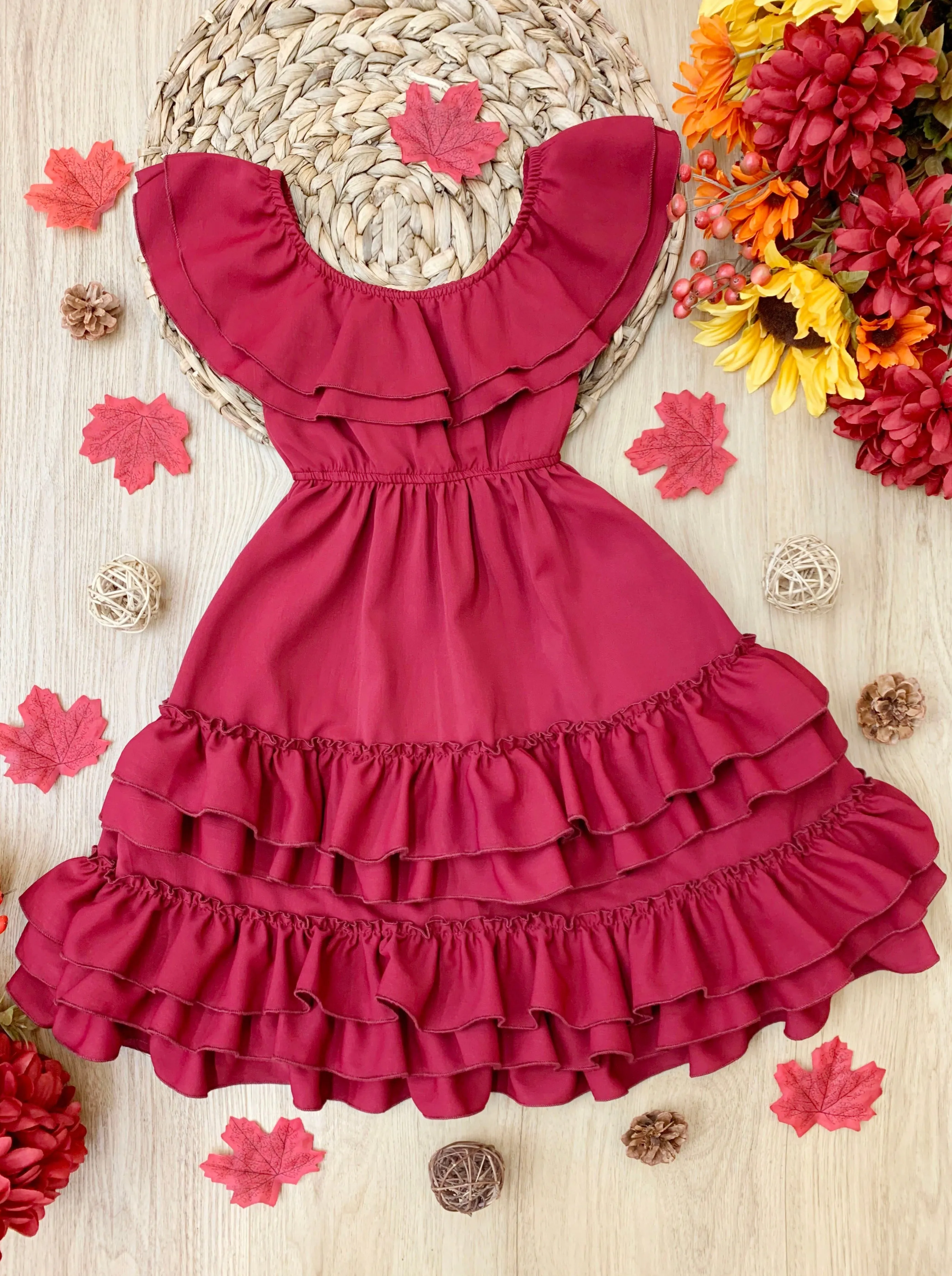 Crisp Cranberry Tiered Ruffle Midi Dress