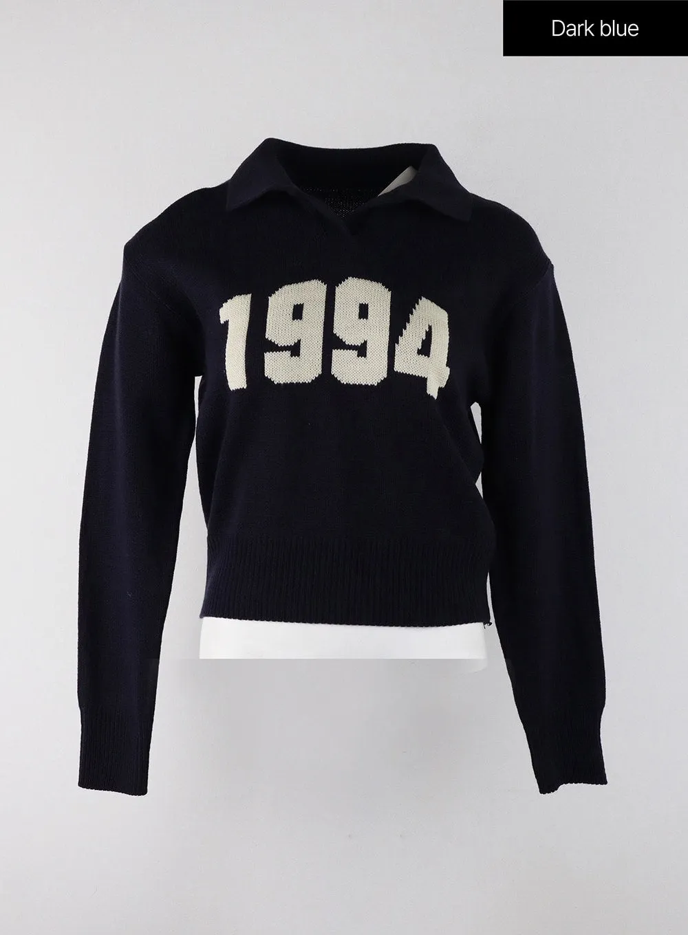 Crop Collar Lettering Sweater OJ404