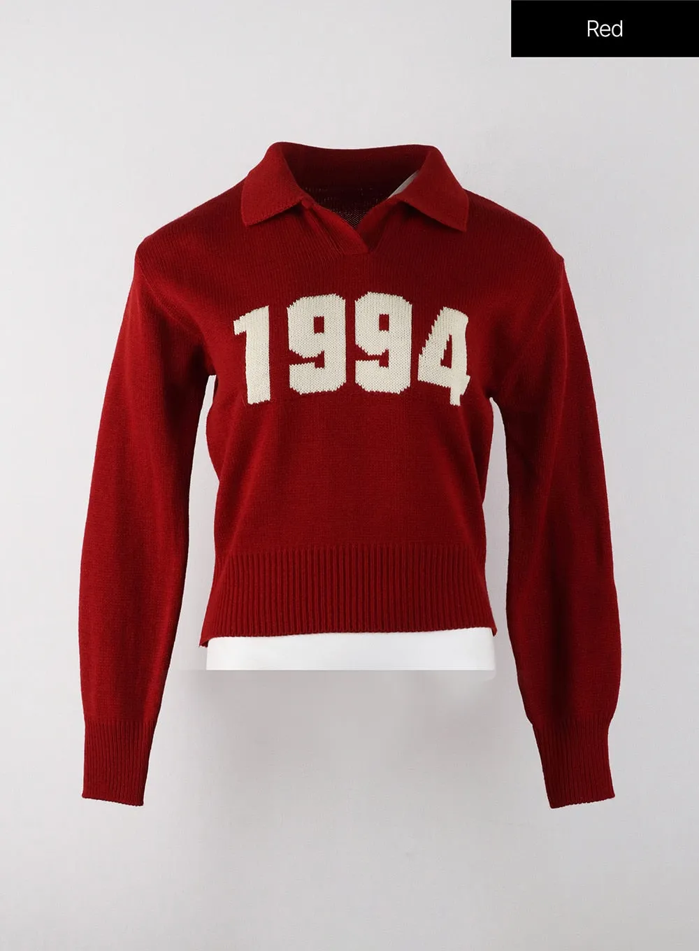 Crop Collar Lettering Sweater OJ404