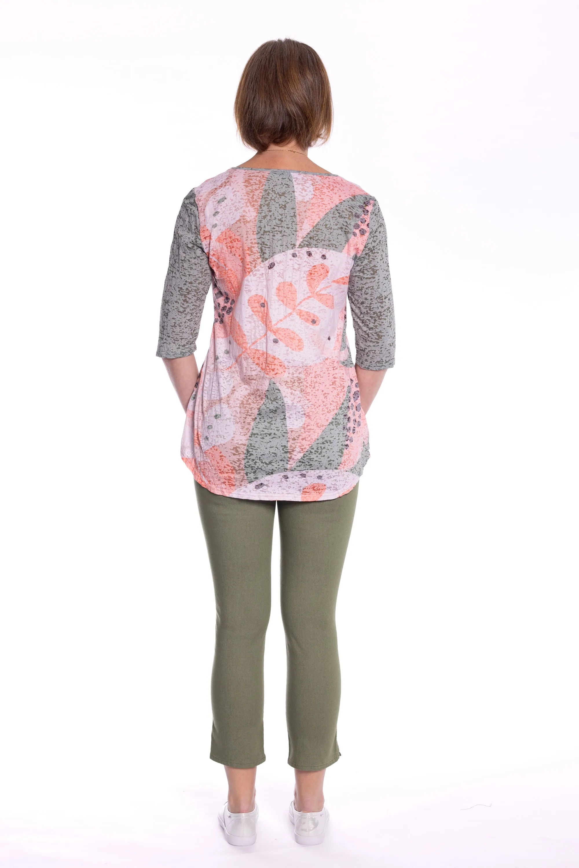 Cross Over Printed Tunic Top by Café Latte - Khaki