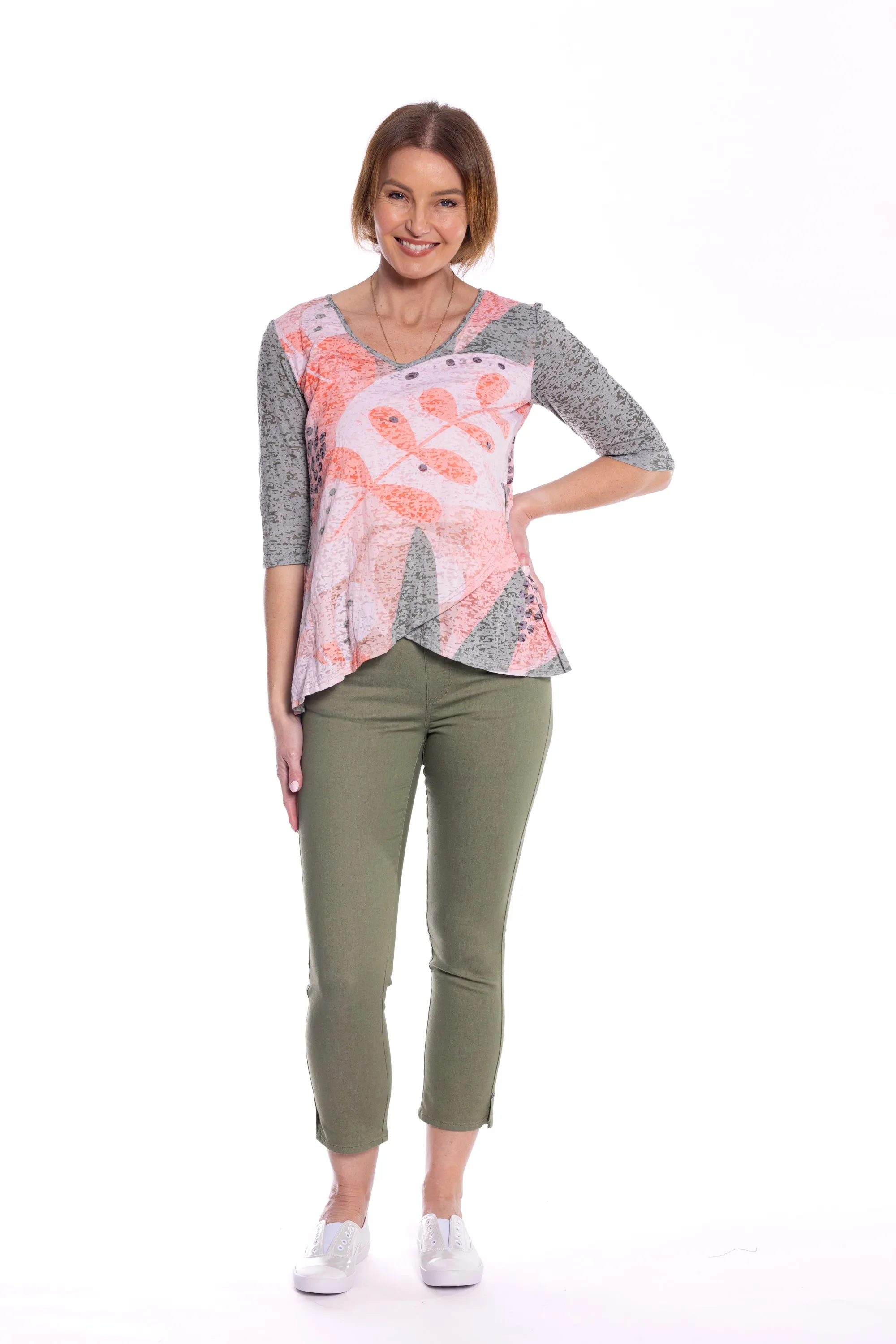 Cross Over Printed Tunic Top by Café Latte - Khaki