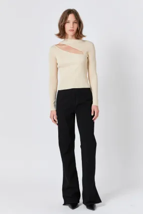 Cut Out Sweater Top with Round Neckline