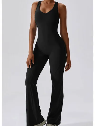 Cutout Wide Strap Bootcut Active Jumpsuit