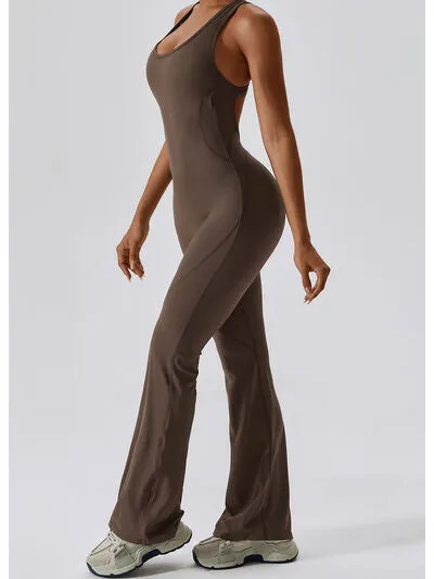 Cutout Wide Strap Bootcut Active Jumpsuit