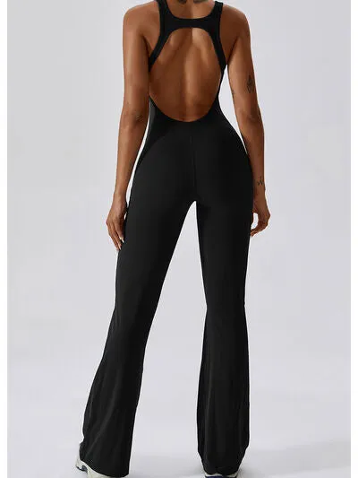 Cutout Wide Strap Bootcut Active Jumpsuit