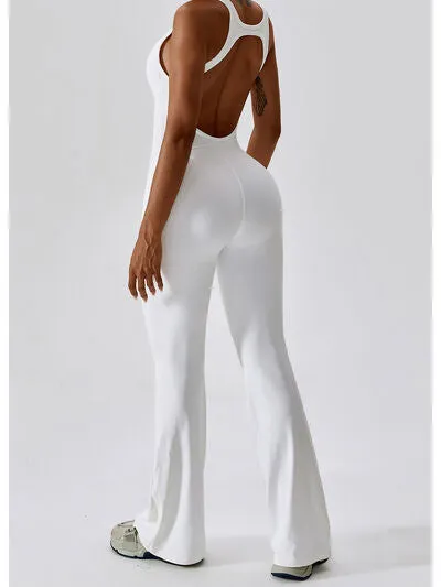 Cutout Wide Strap Bootcut Active Jumpsuit