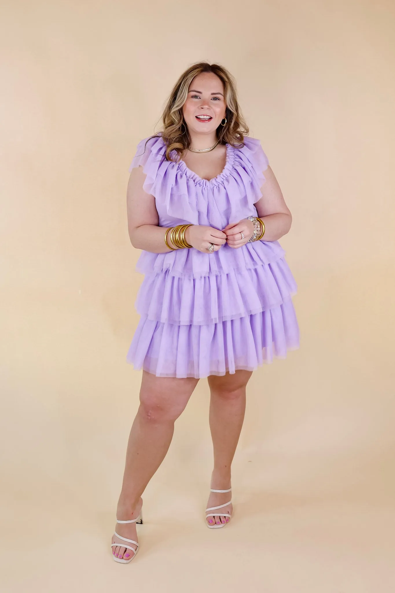 Dazzle The Room Tulle Tiered Dress in Lavender Purple