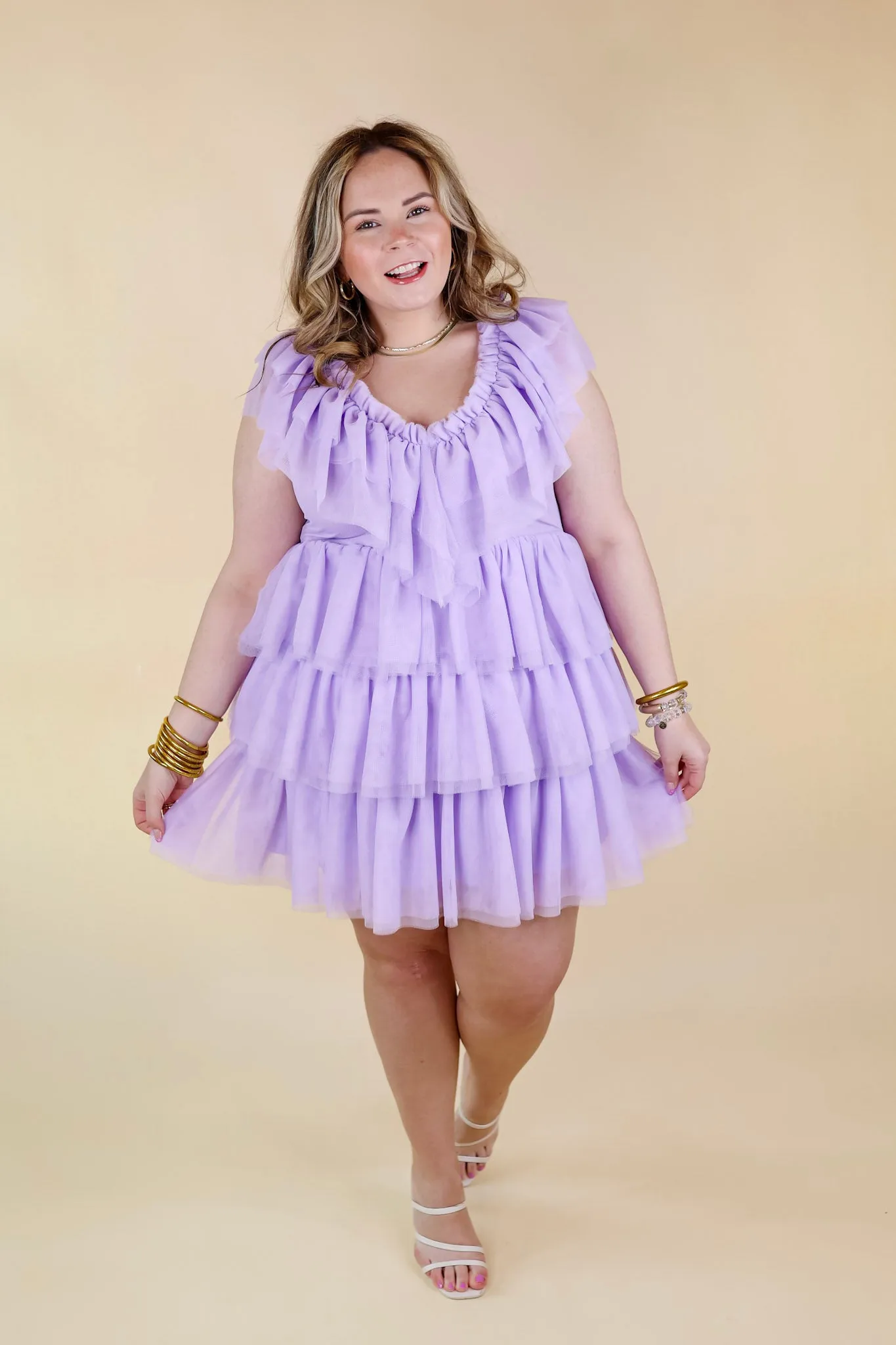 Dazzle The Room Tulle Tiered Dress in Lavender Purple