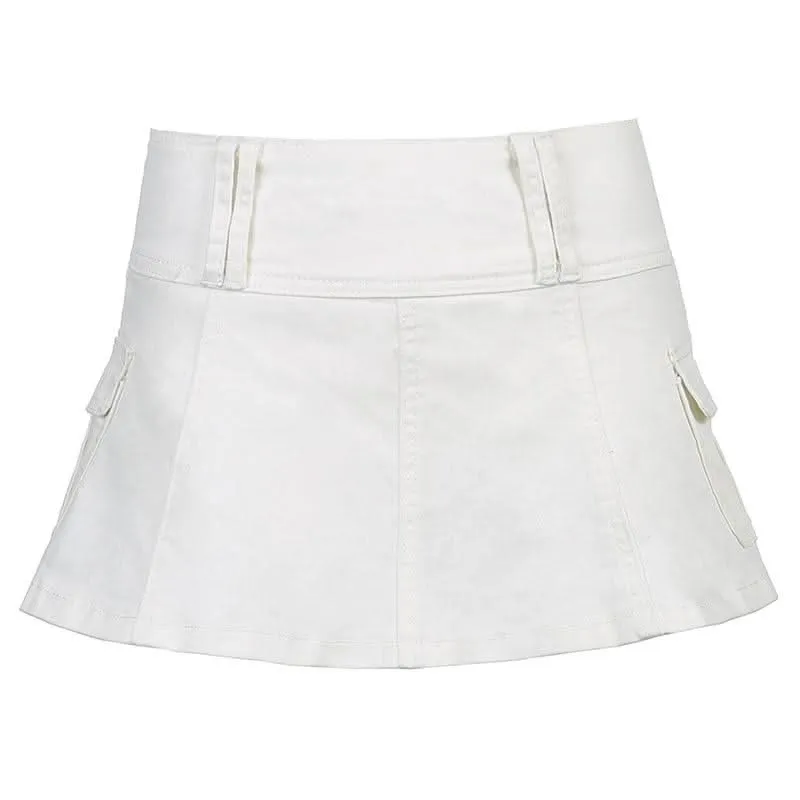 Denim pleated zip-up mini skirt