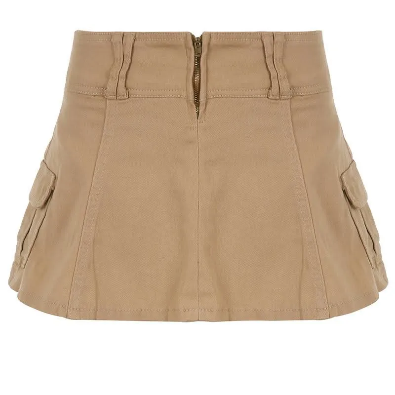 Denim pleated zip-up mini skirt