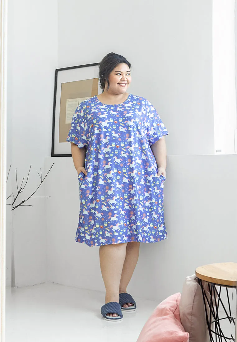 Divine Full Prints Unicorn Sleep Dress - Purple Blue