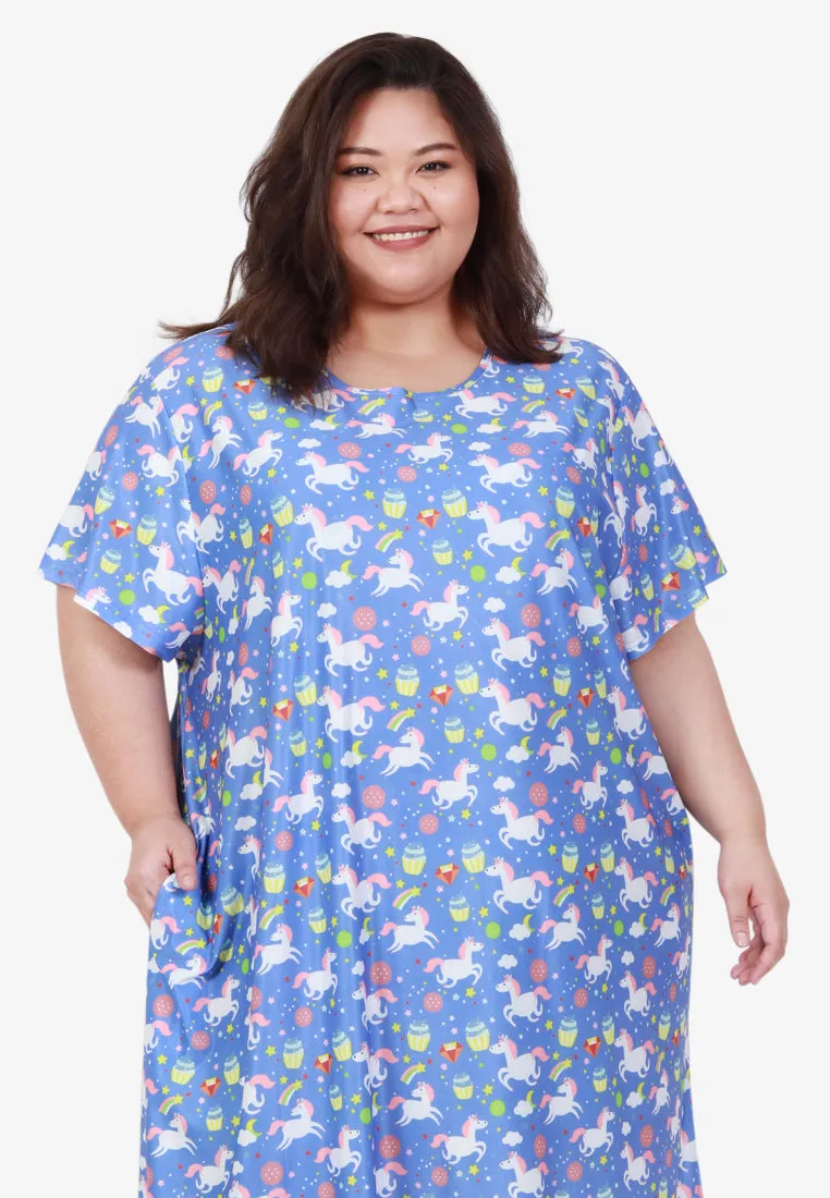 Divine Full Prints Unicorn Sleep Dress - Purple Blue