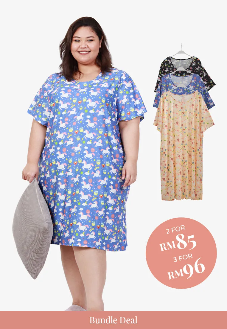 Divine Full Prints Unicorn Sleep Dress - Purple Blue