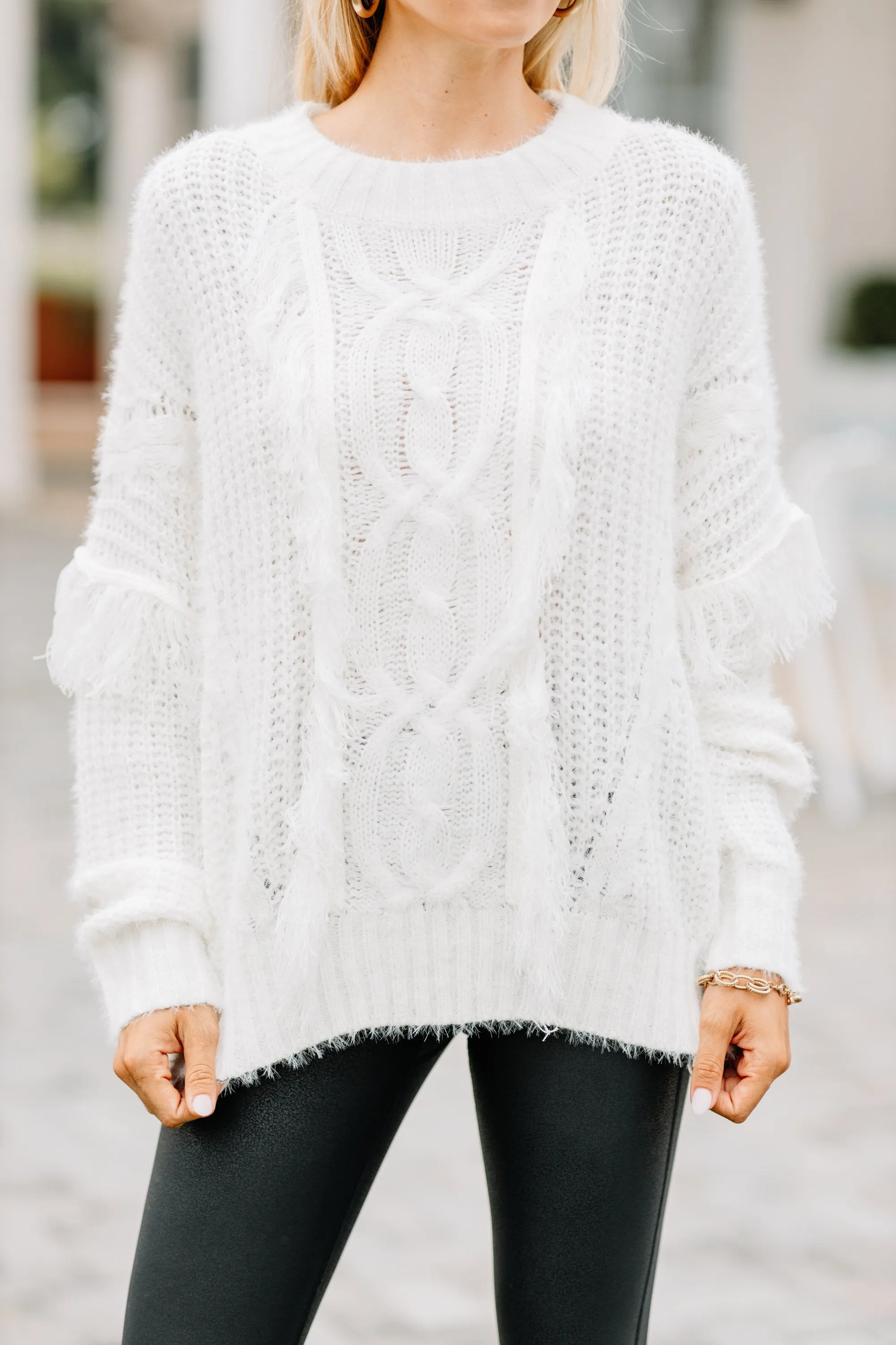 Do Your Best Off White Fringe Sweater