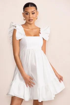 Dolly Daze | White Maternity Ruffle Sleeve Babydoll Mini Dress