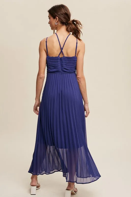 Double Strap, Pleated Dress - Royal