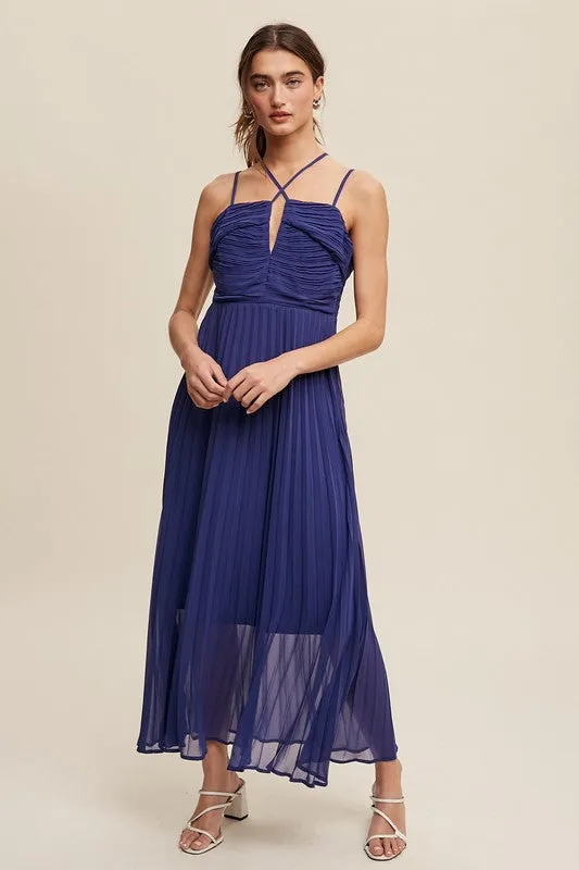 Double Strap, Pleated Dress - Royal