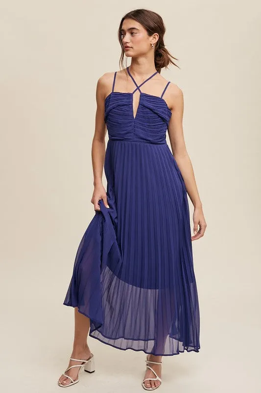 Double Strap, Pleated Dress - Royal