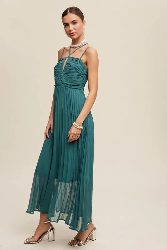 Double Strap, Pleated Dress - Sage