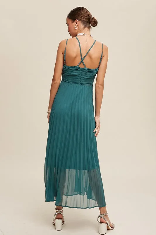 Double Strap, Pleated Dress - Sage