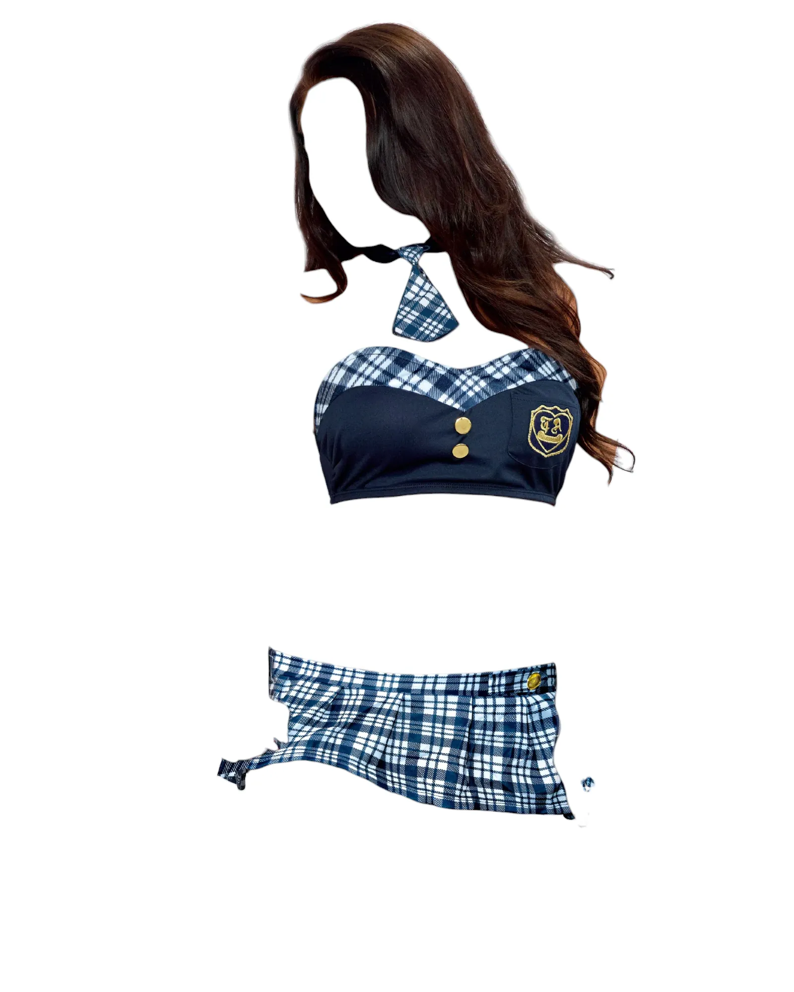 Dreamgirl Teacher's Pet Two-Piece Strapless Vest-Look & Pleated Plaid Skirt Roleplay Set Blue One Size